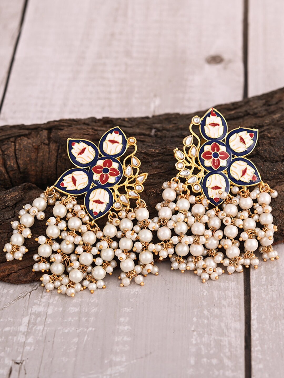 

VIRAASI Gold Contemporary Meenakari Drop Earrings