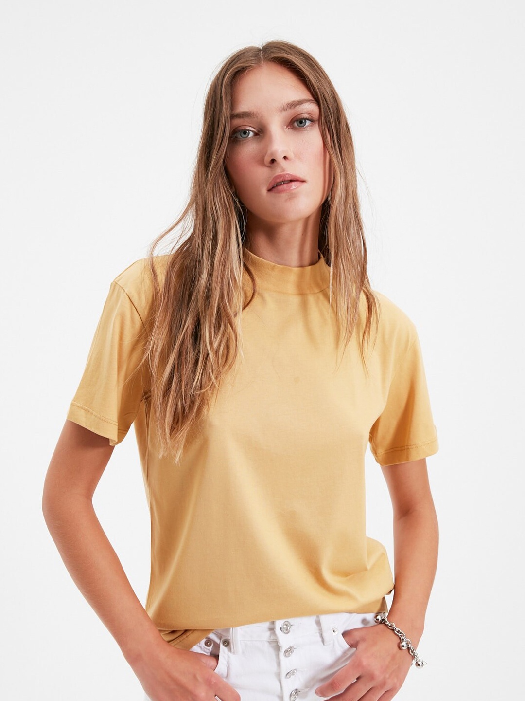 

Trendyol Women Camel Brown Pure Cotton T-shirt