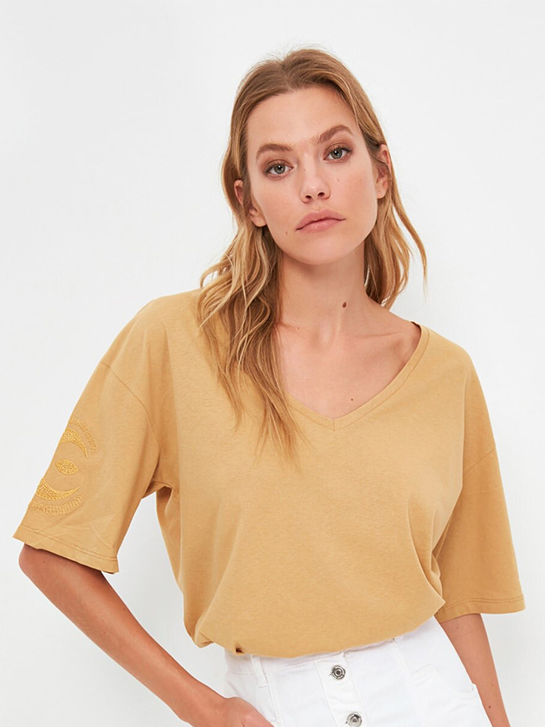 

Trendyol Women Camel Brown Solid Tshirt