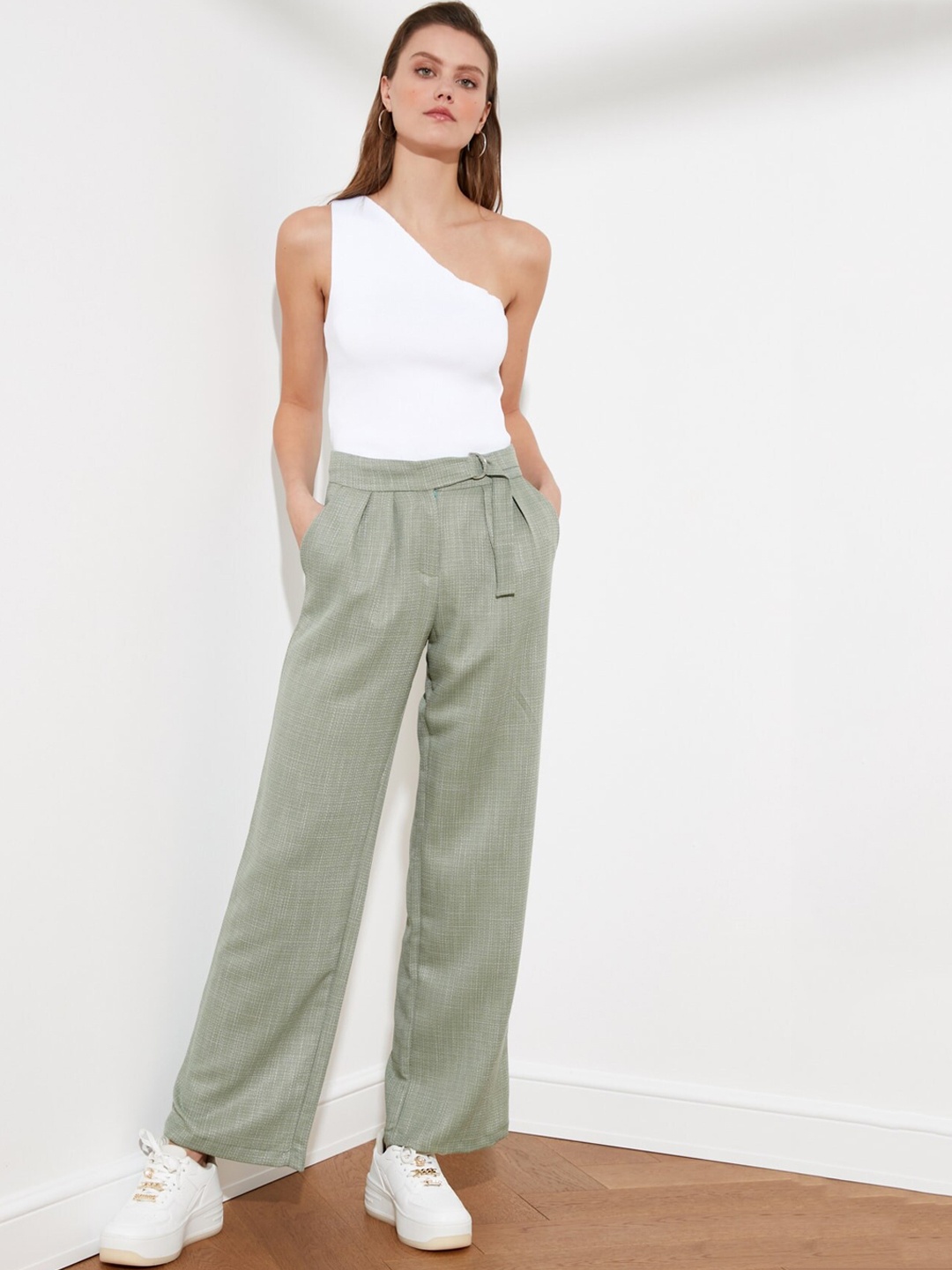 

Trendyol Women Green Solid Trousers