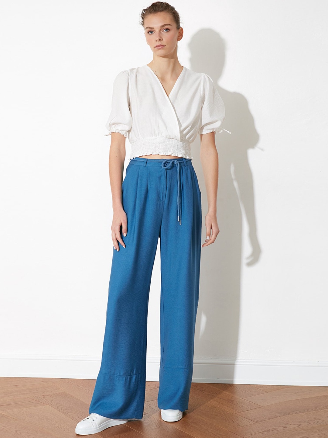 

Trendyol Women Deep Navy Blue Solid Trousers