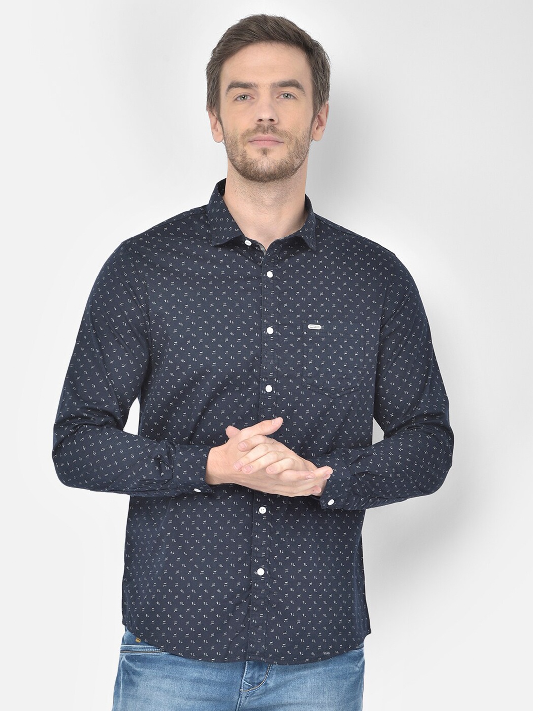 

Canary London Men Navy Blue Smart Slim Fit Printed Casual Shirt