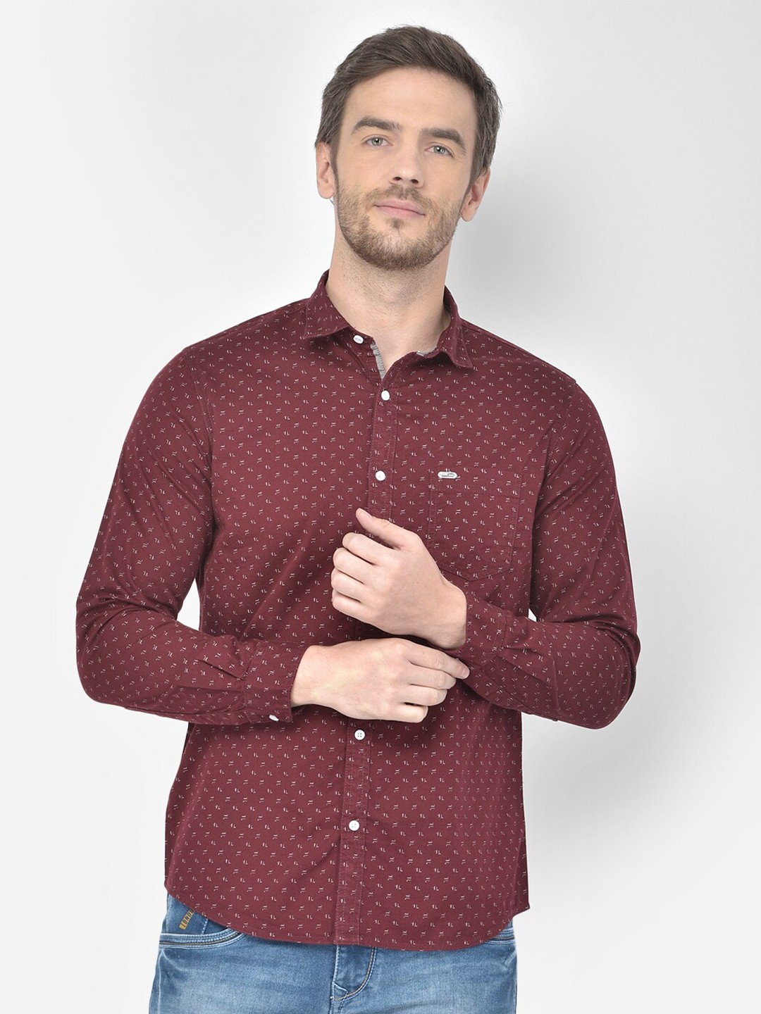 

Canary London Men Maroon Printed Slim Fit Casual Shirt