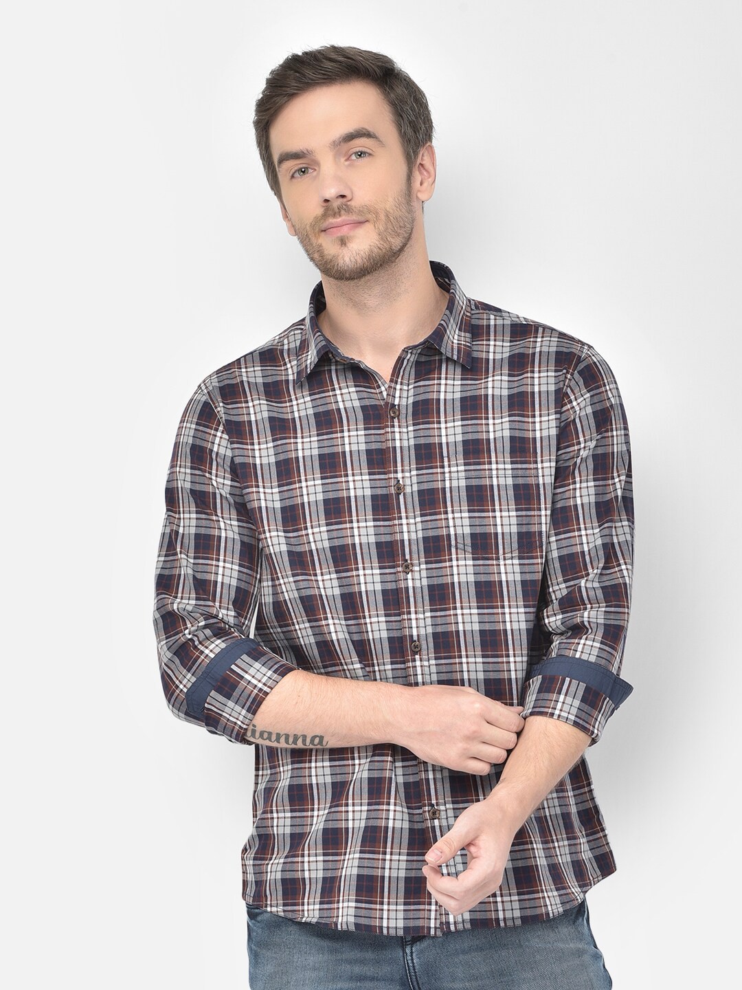 

Canary London Men Blue & White Smart Slim Fit Tartan Checks Checked Casual Shirt
