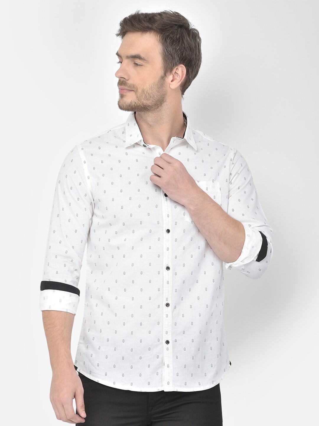 

Canary London Men White Smart Slim Fit Printed Cotton Casual Shirt