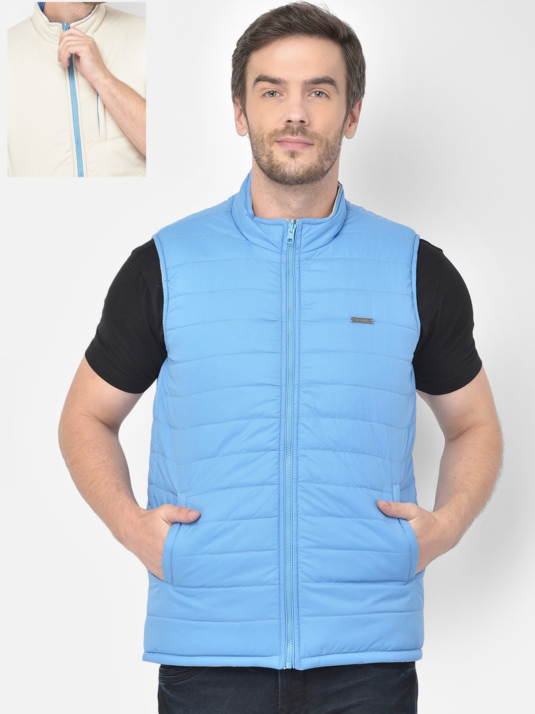 

Canary London Men Blue Reversible Crop Puffer Jacket