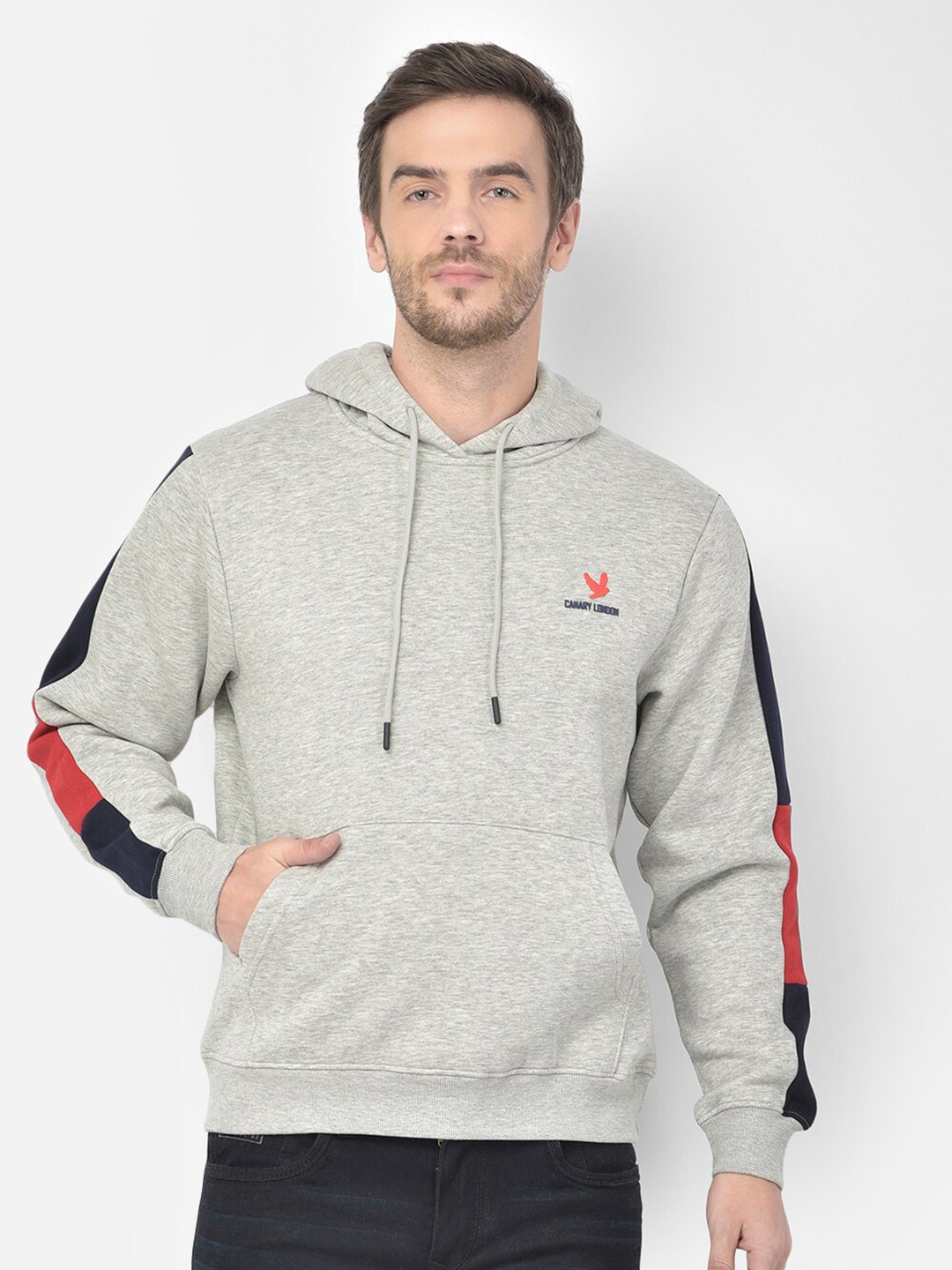 

Canary London Men Grey Melange Hooded Sweatshirt