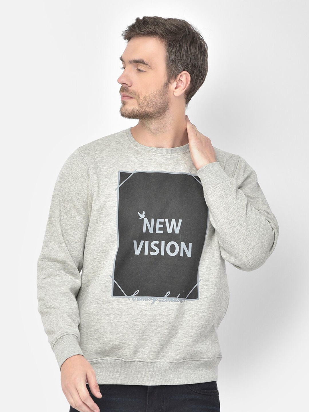 

Canary London Men Grey Melange Printed Sweatshirt