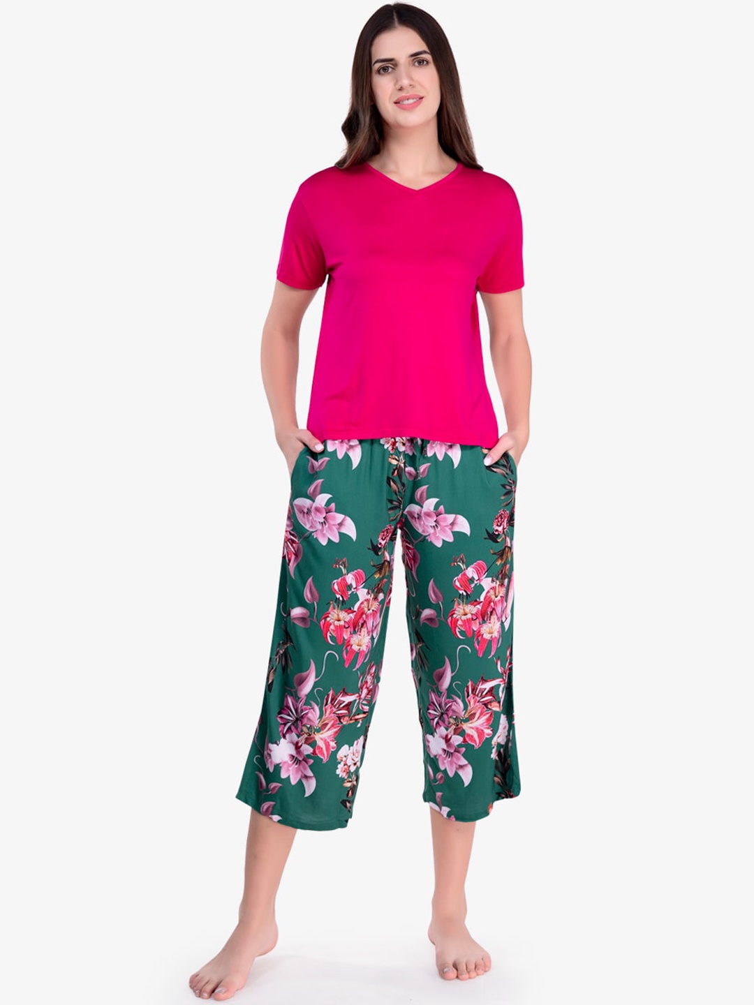 

evolove Women Fuchsia & Green Night suit