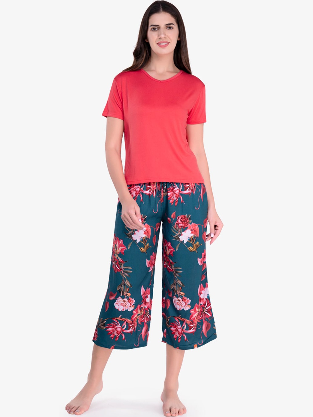 

evolove Women Coral & Teal Night suit
