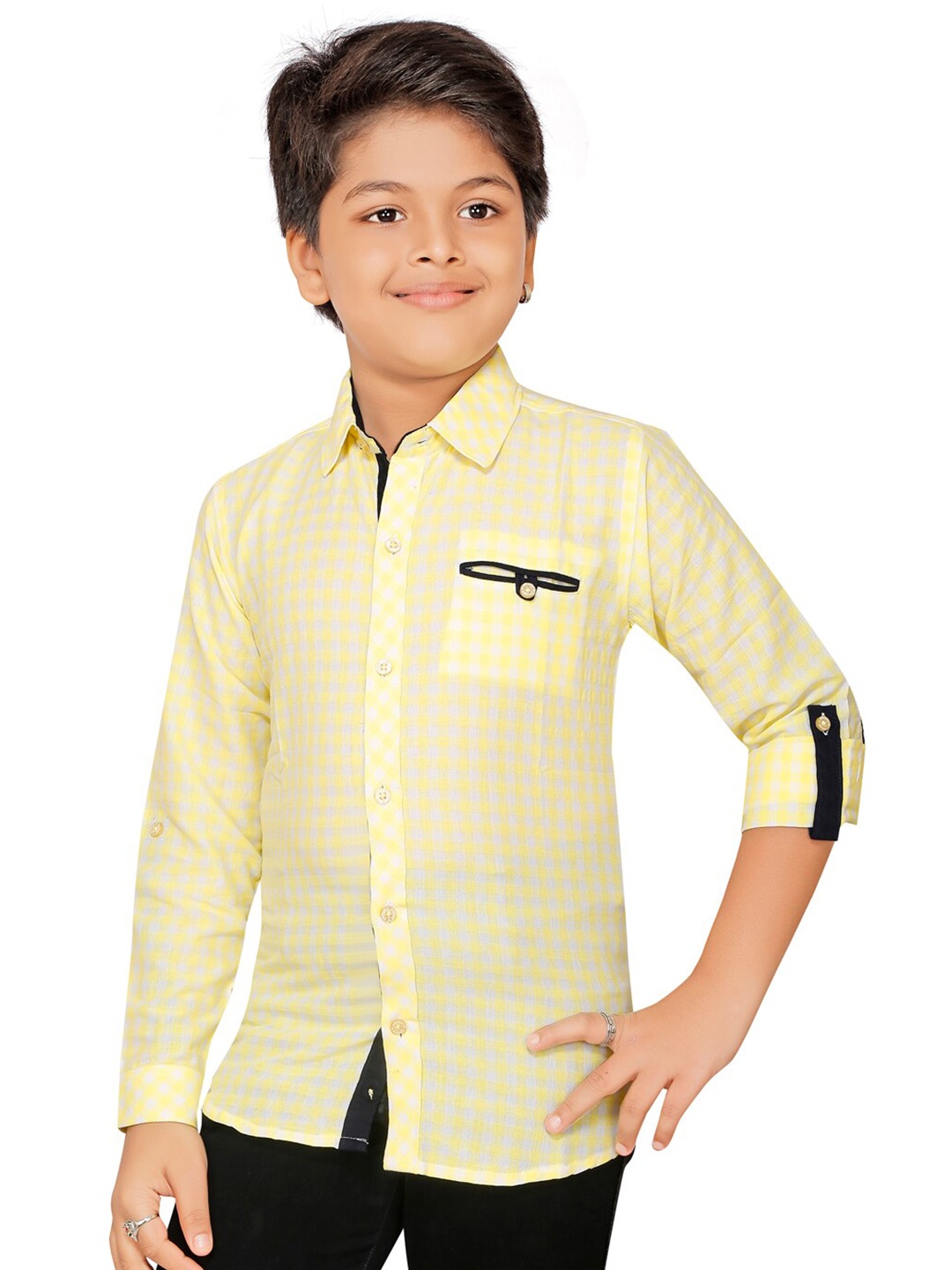 

RIKIDOOS Boys Yellow Checked Casual Cotton Shirt