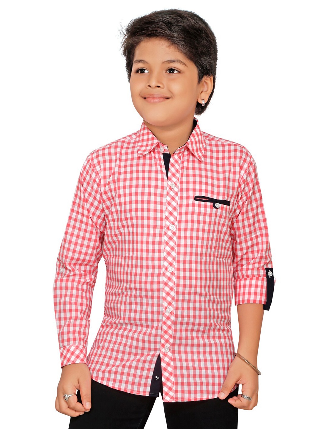

RIKIDOOS Boys Pink Regular Fit Checked Casual Shirt