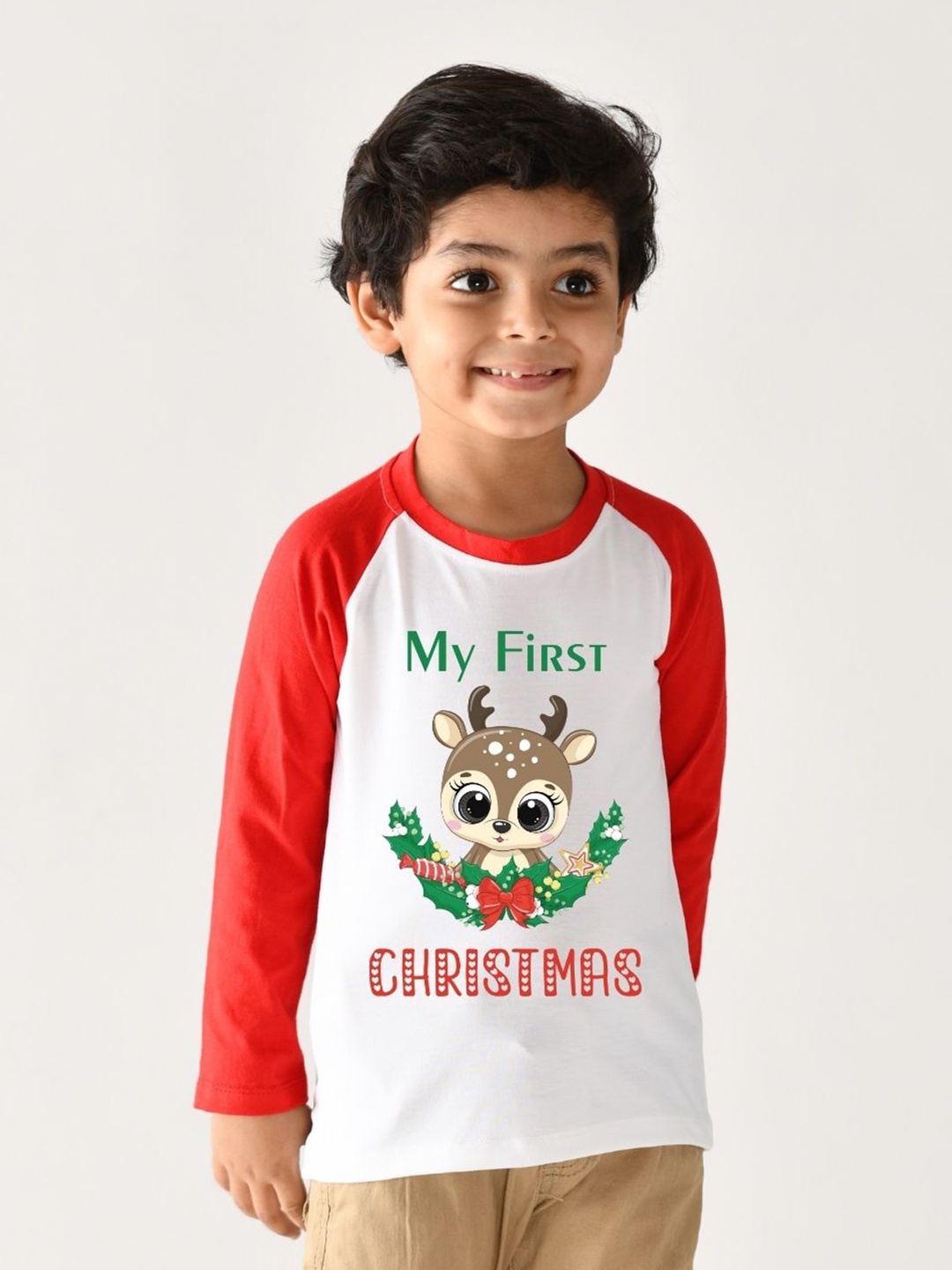 

KNITROOT Kids White First Christmas Printed T-shirt