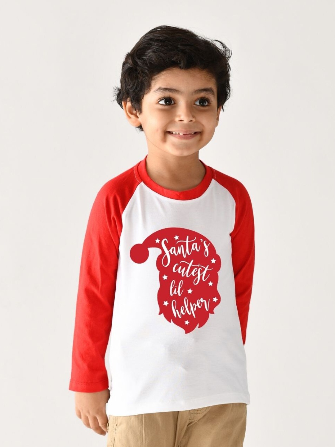 

KNITROOT Kids White & Red Santa Helper Printed Cotton T-shirt