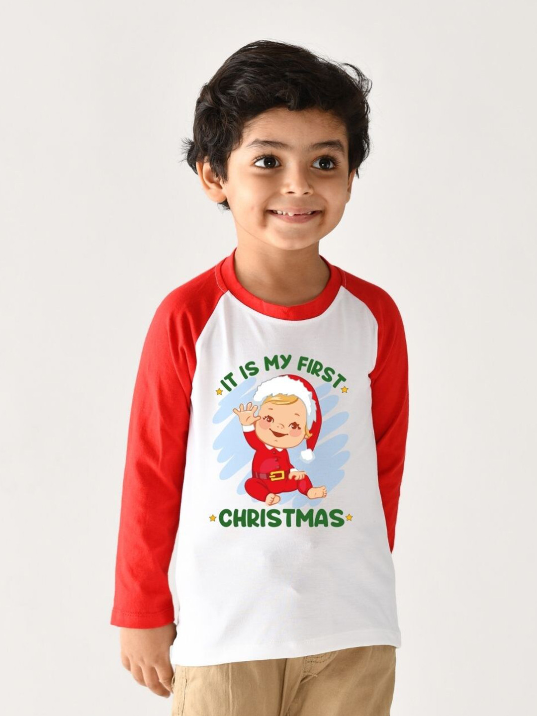 

KNITROOT Kids White & Red First Christmas Printed T-shirt