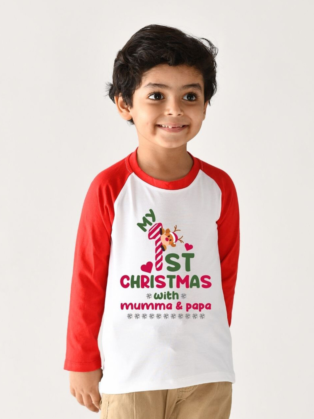 

KNITROOT Kids White 1st Christmas Printed Cotton T-shirt
