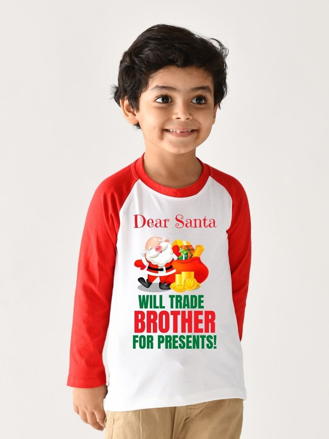 

KNITROOT Kids White & Red Santa Helper Printed Cotton T-shirt