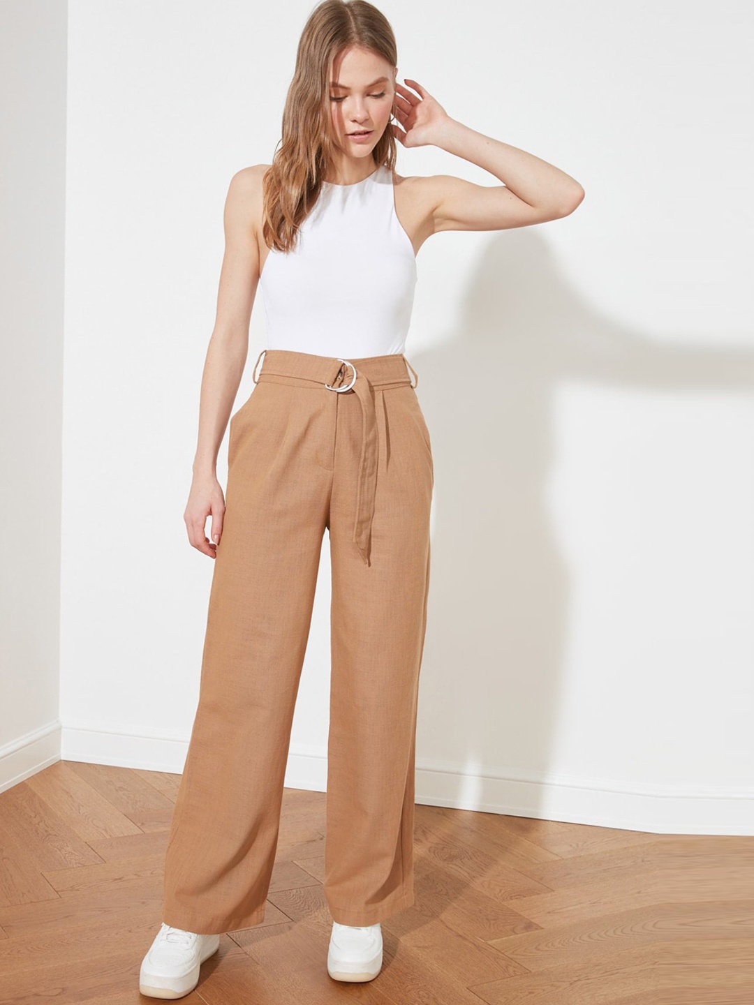 

Trendyol Women Camel Brown Solid Trousers