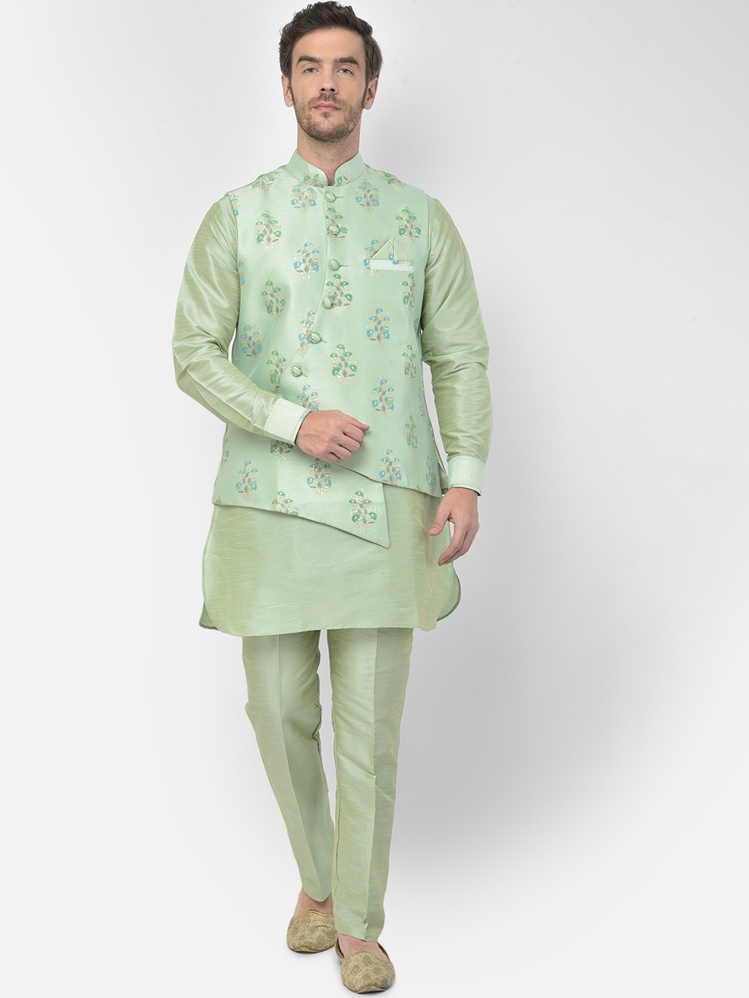 

SG RAJASAHAB Men Green Raw Silk Kurta with Trousers