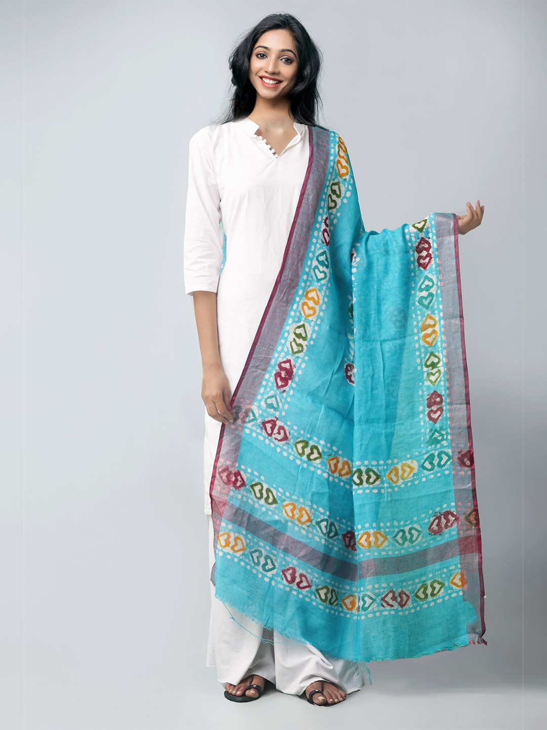 

Unnati Silks Blue Ethnic Motifs Dyed Linen Batik Dupatta