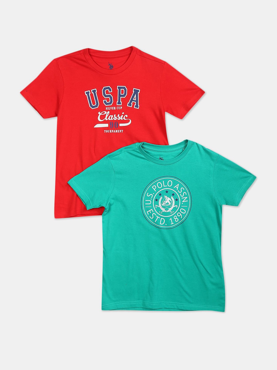 

U.S. Polo Assn. Boys Teal Green & Red Typography 2 Printed T-shirt