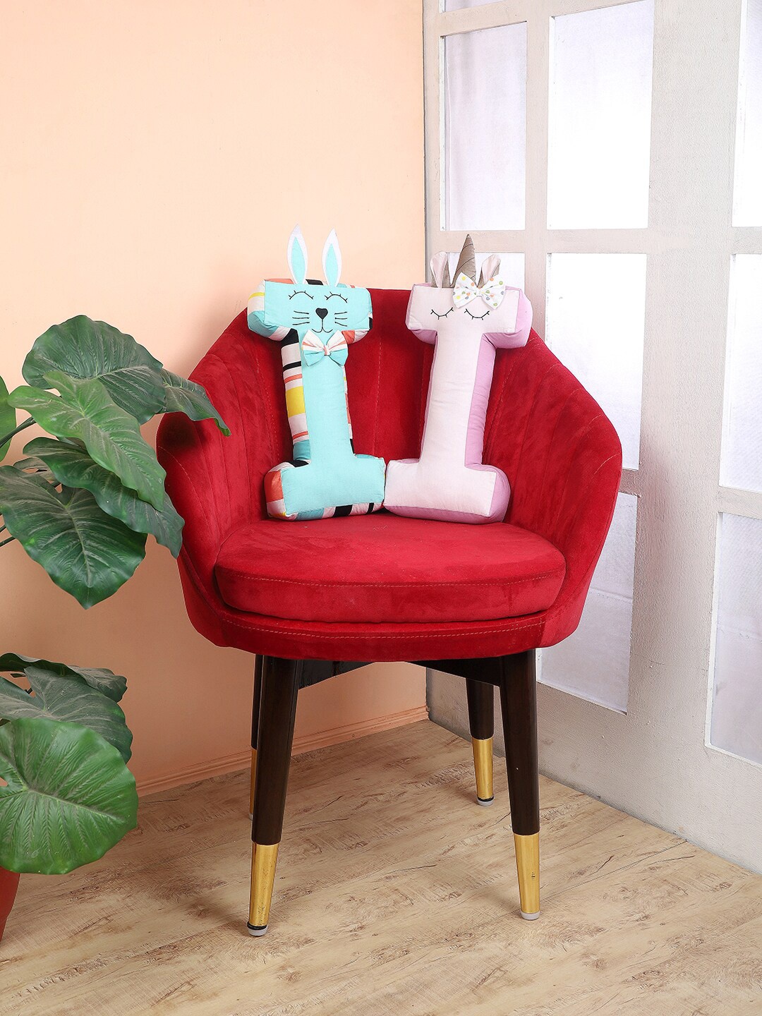 

My Gift Booth Set of 2 I Alphabet Shape Cotton Cushions, Pink