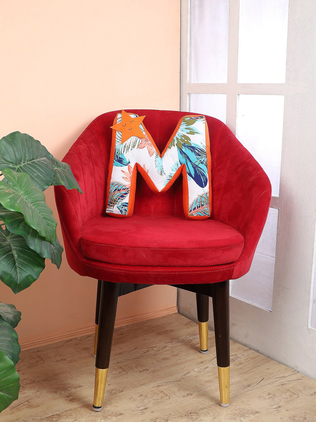 

My Gift Booth Orange Alphabet Shape Cotton Cushion With filler