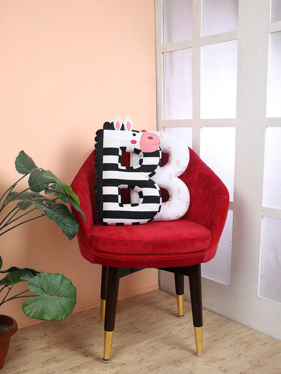 

My Gift Booth Pink & White Printed B-Alphabet Shaped Cotton Cushion