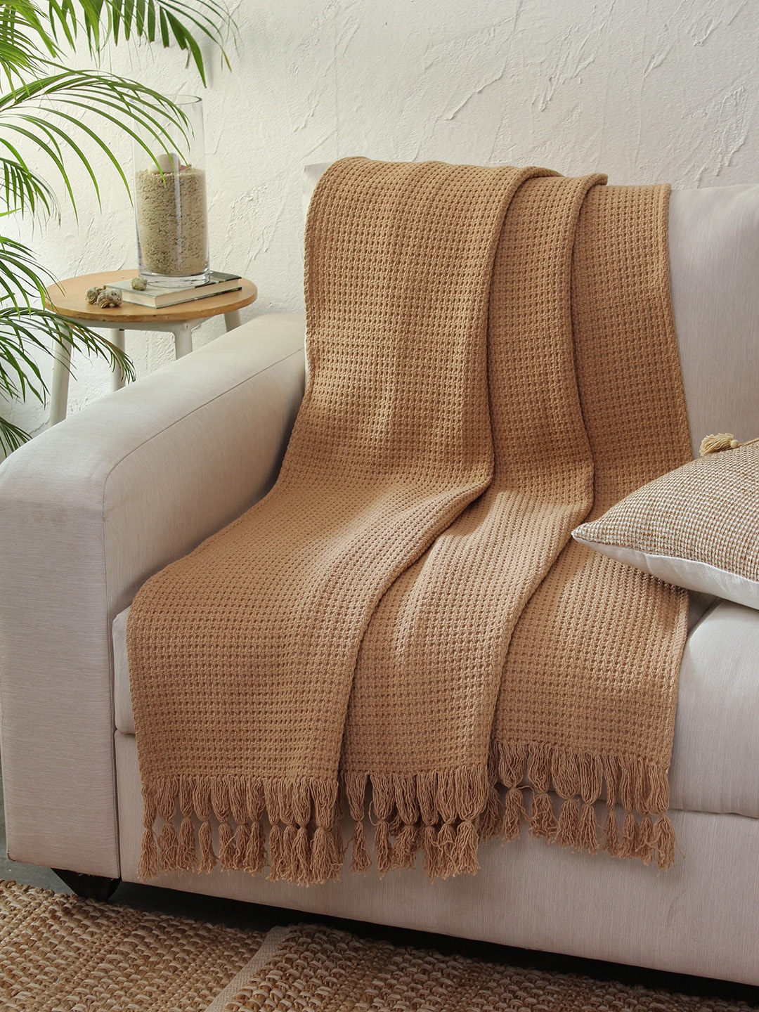

House This Beige Cotton Throw