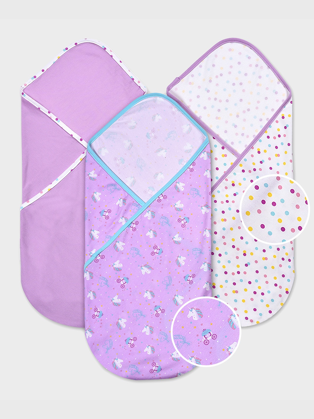 

MiArcus Kids Pack Of 3 Printed Swaddle Wraps, Purple