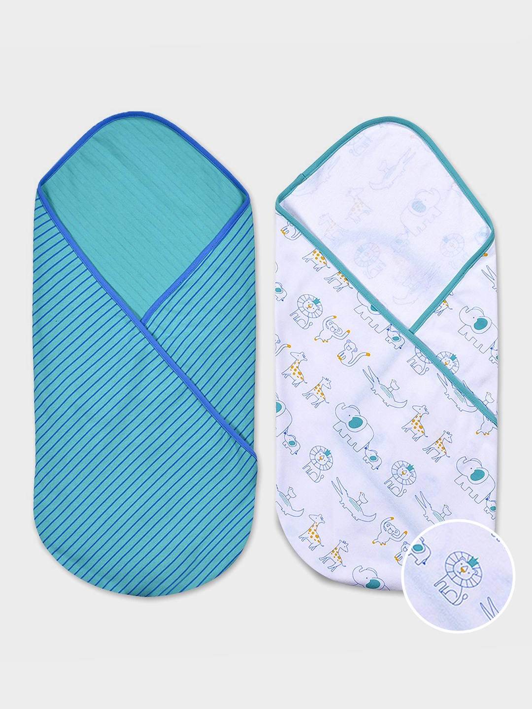 

MiArcus Kids Pack of 2 Blue & White Swaddle Wraps, Multi