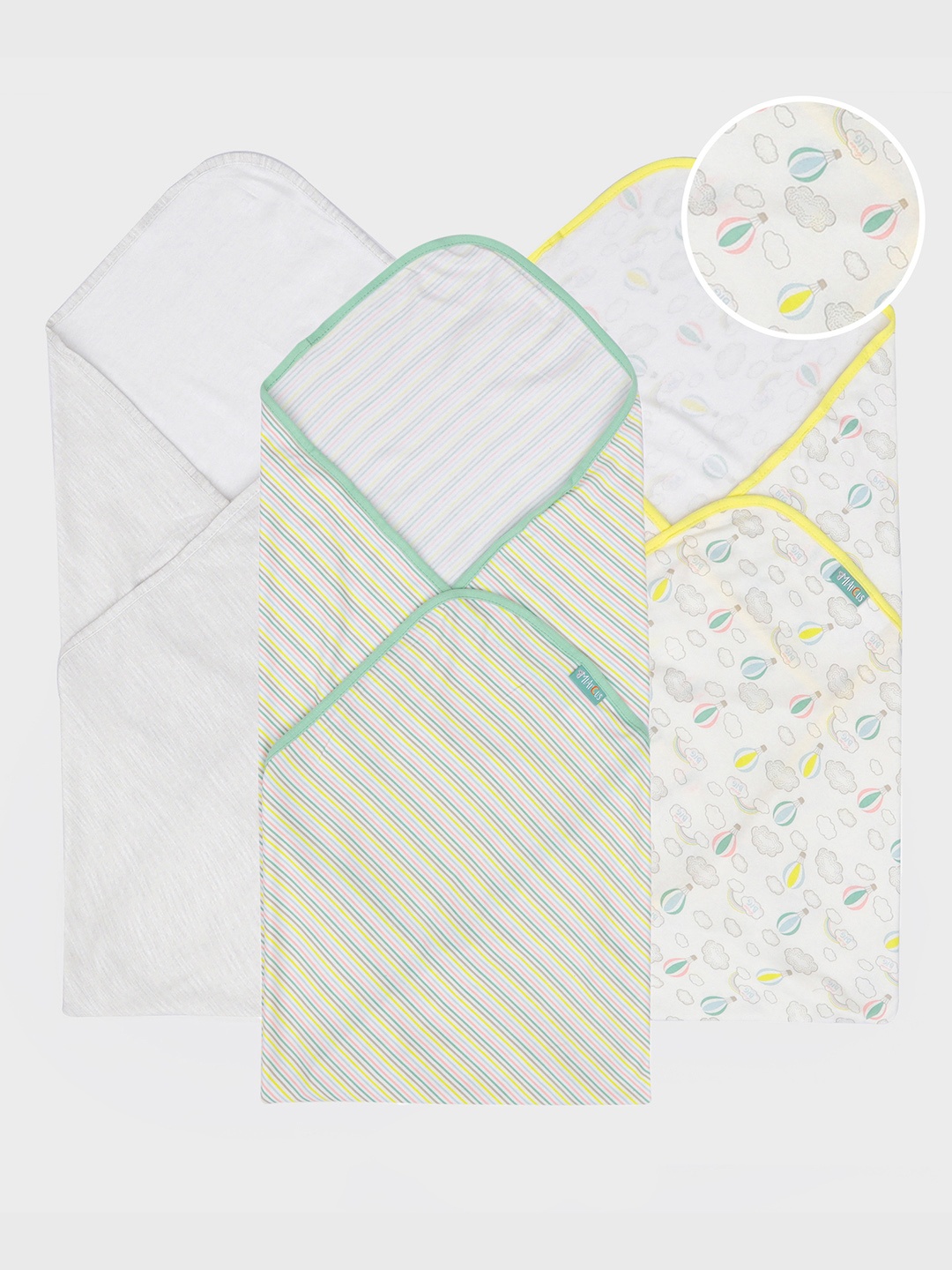 

MiArcus Kids Pack Of 3 Printed Swaddle Wraps, Off white