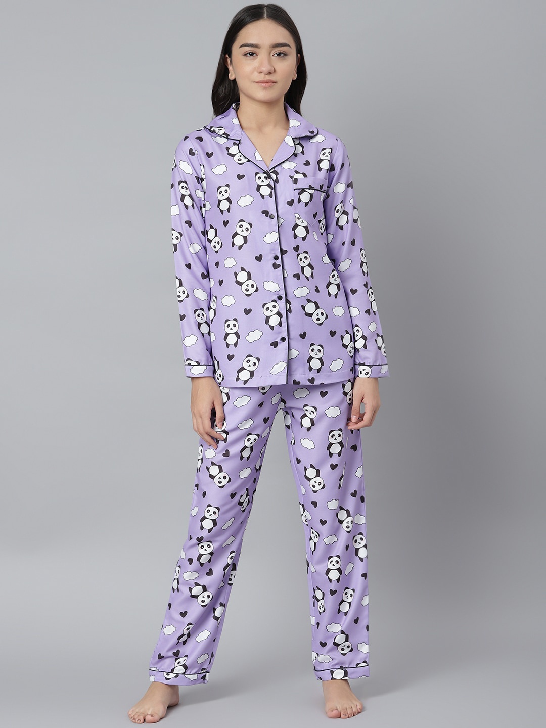 

MIDNIGHT ANGELS BY PC Women Lavender & White Printed Night suit