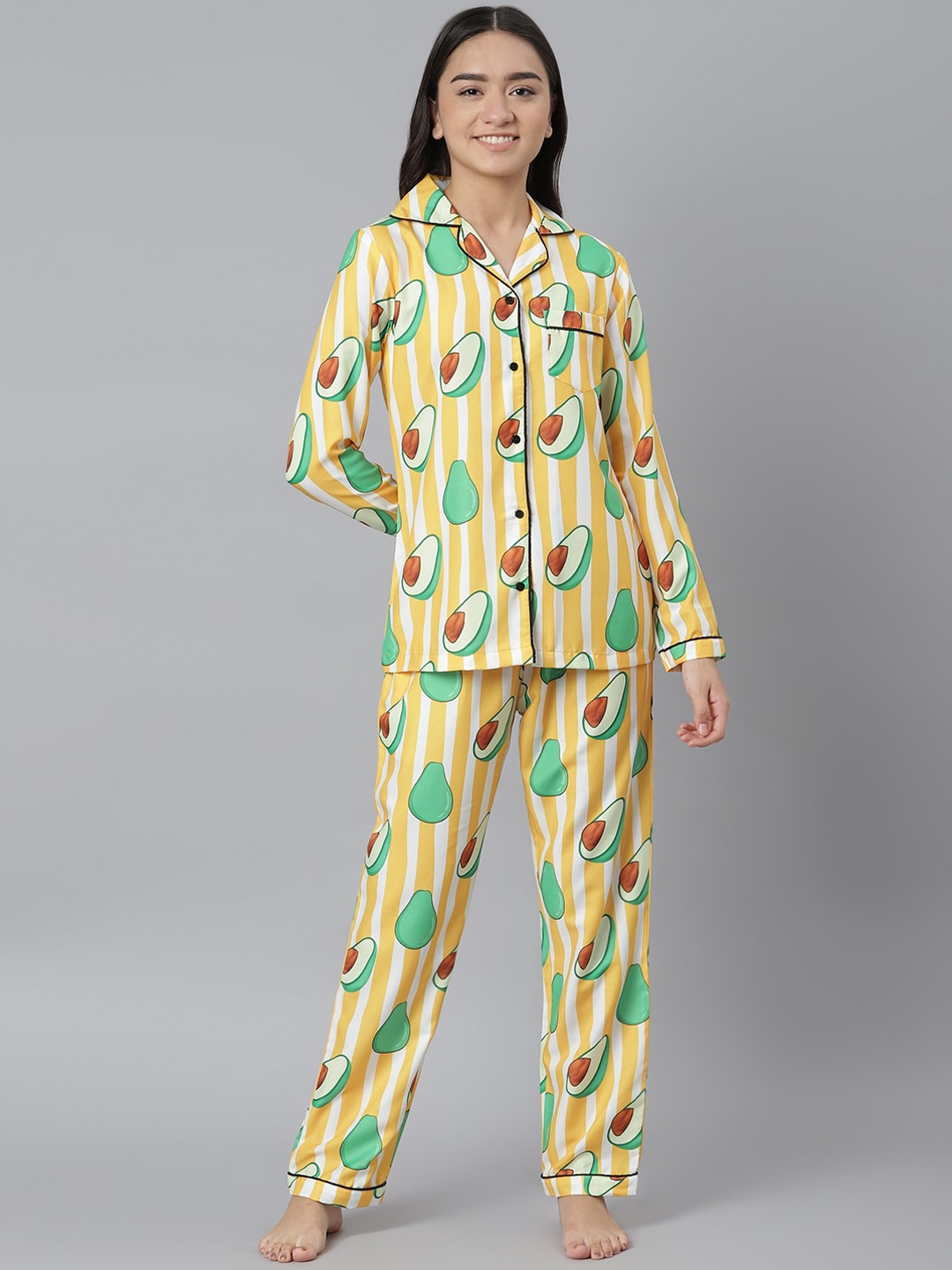 

MIDNIGHT ANGELS BY PC Women Mustard & Green Printed Night suit