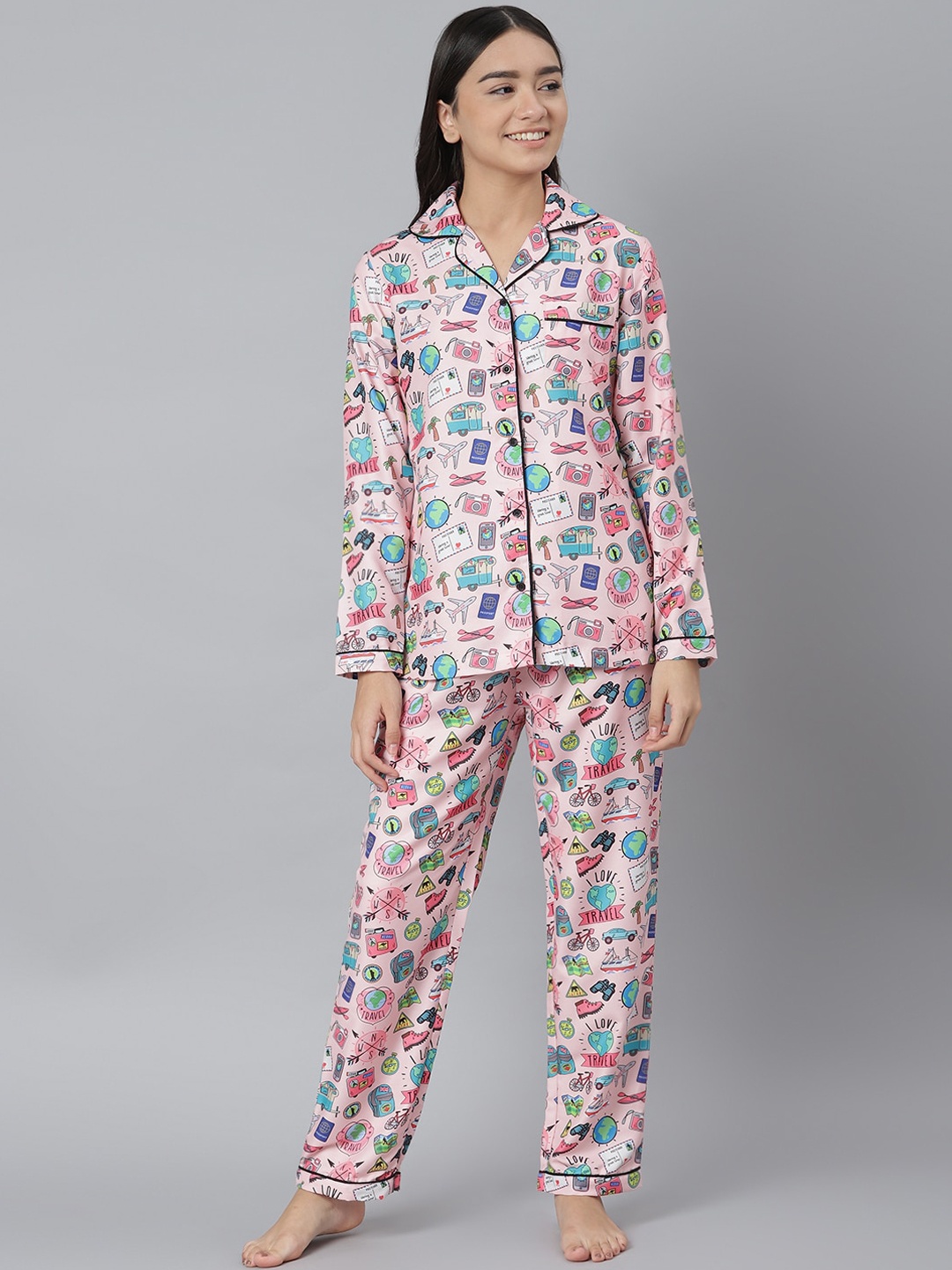 

MIDNIGHT ANGELS BY PC Women Pink & Blue Printed Night suit