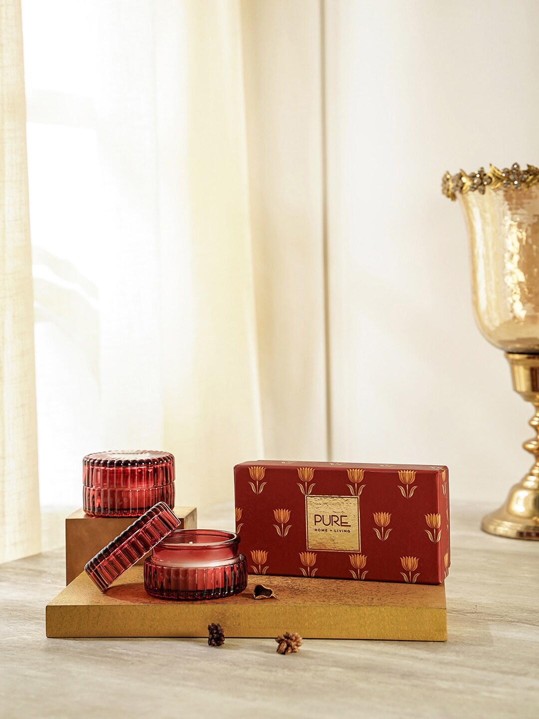 

Pure Home and Living Set of 2 Red Glass Jar Candles