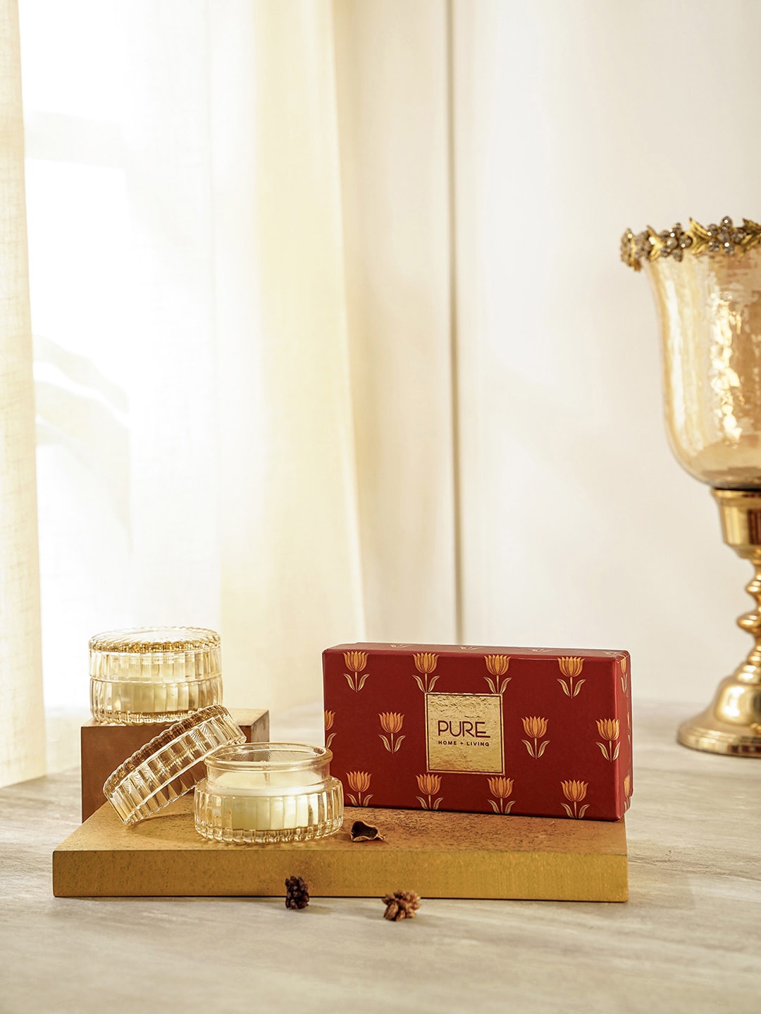 

Pure Home and Living Set Of 2 Candle Jar, Gold