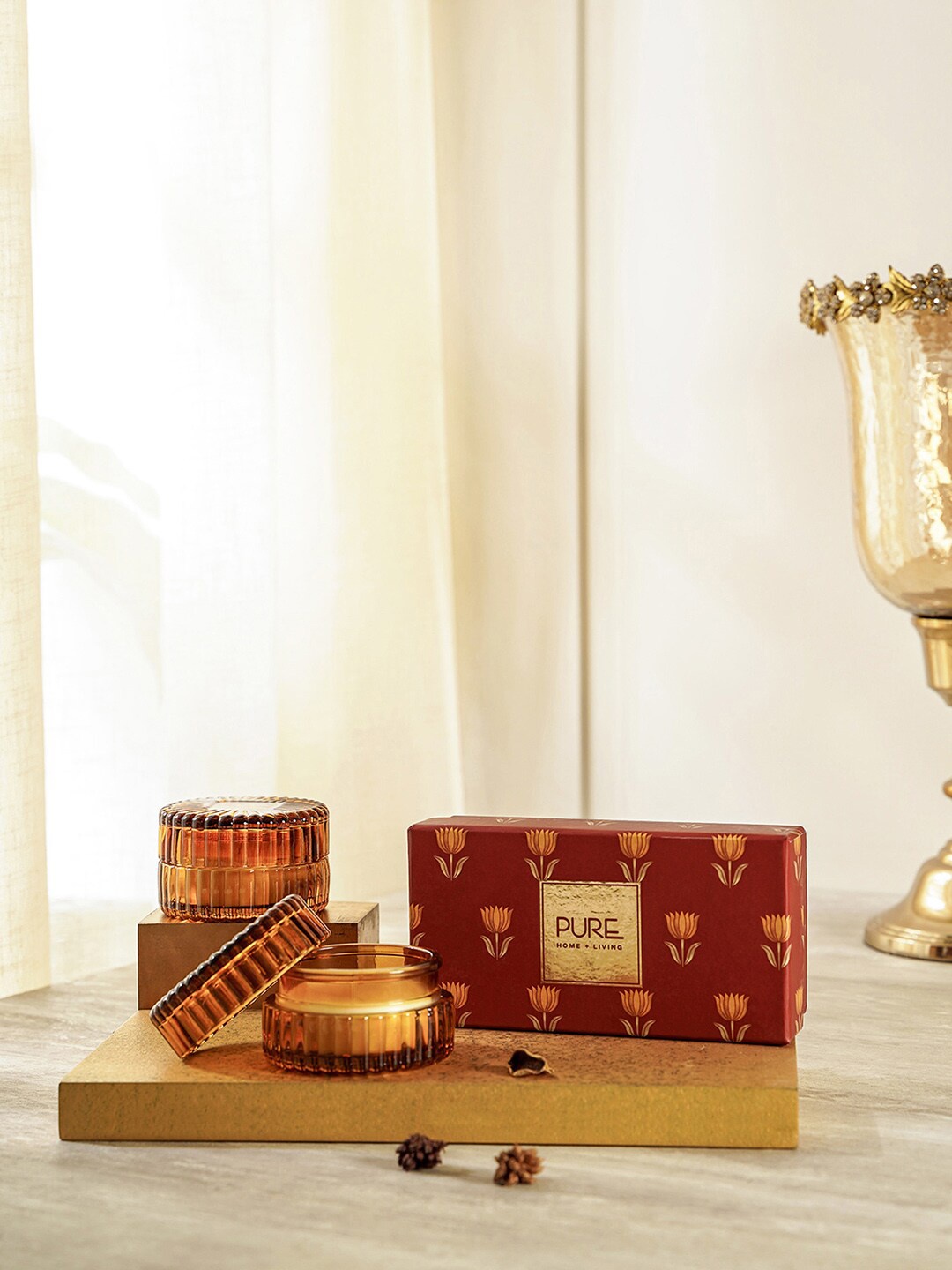 

Pure Home and Living Set Of 2 Gold-Toned Glass Jar with Wax