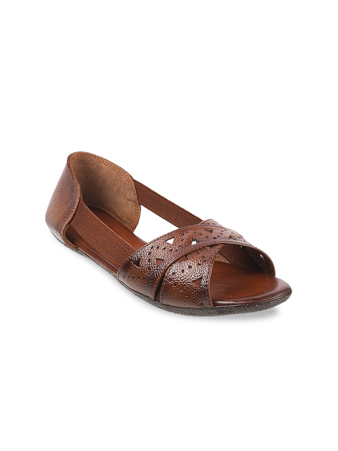 

Metro Women Tan Open Toe Flats with Laser Cuts