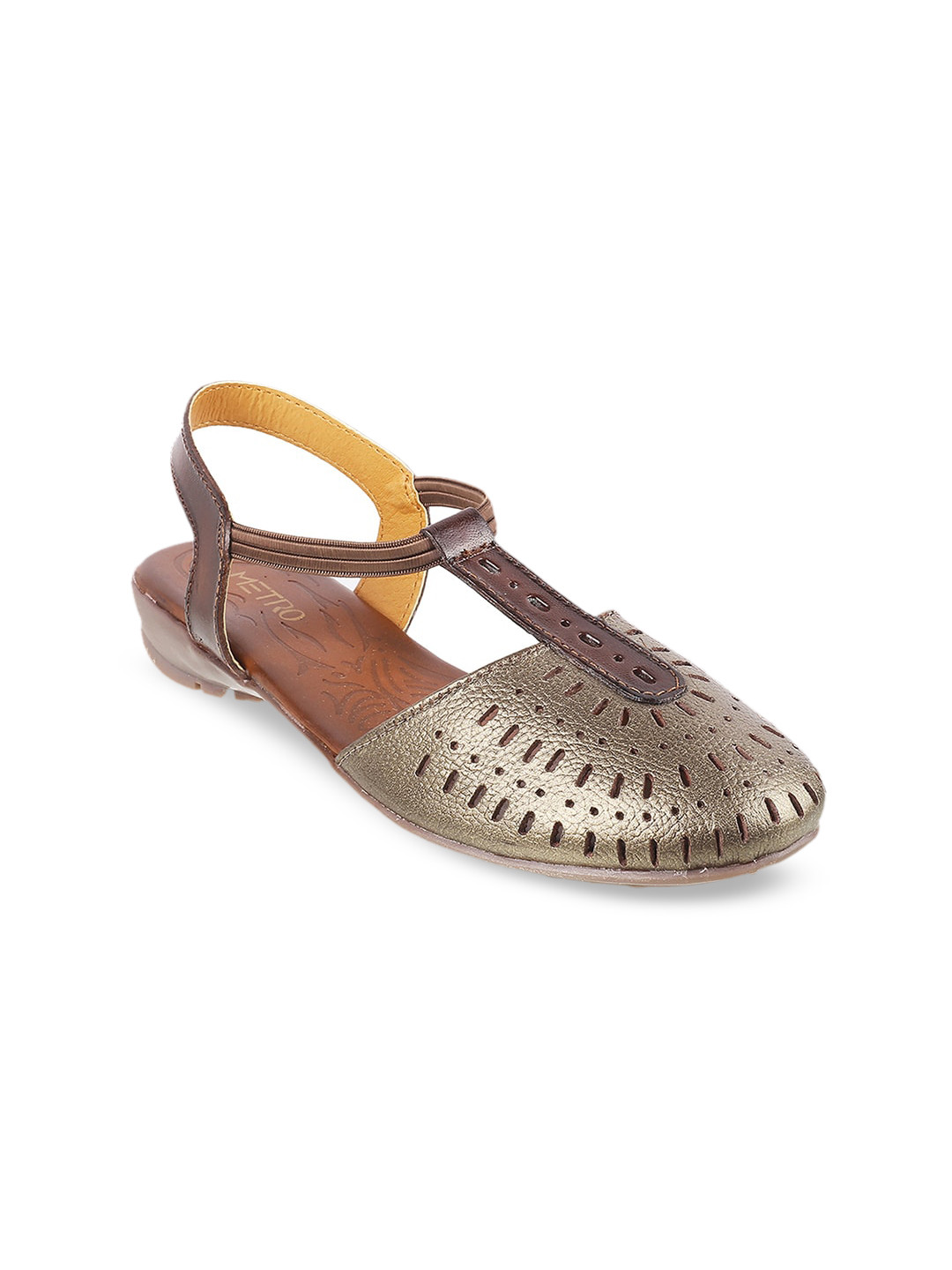 

Metro Women Bronze-Toned Leather Ballerinas