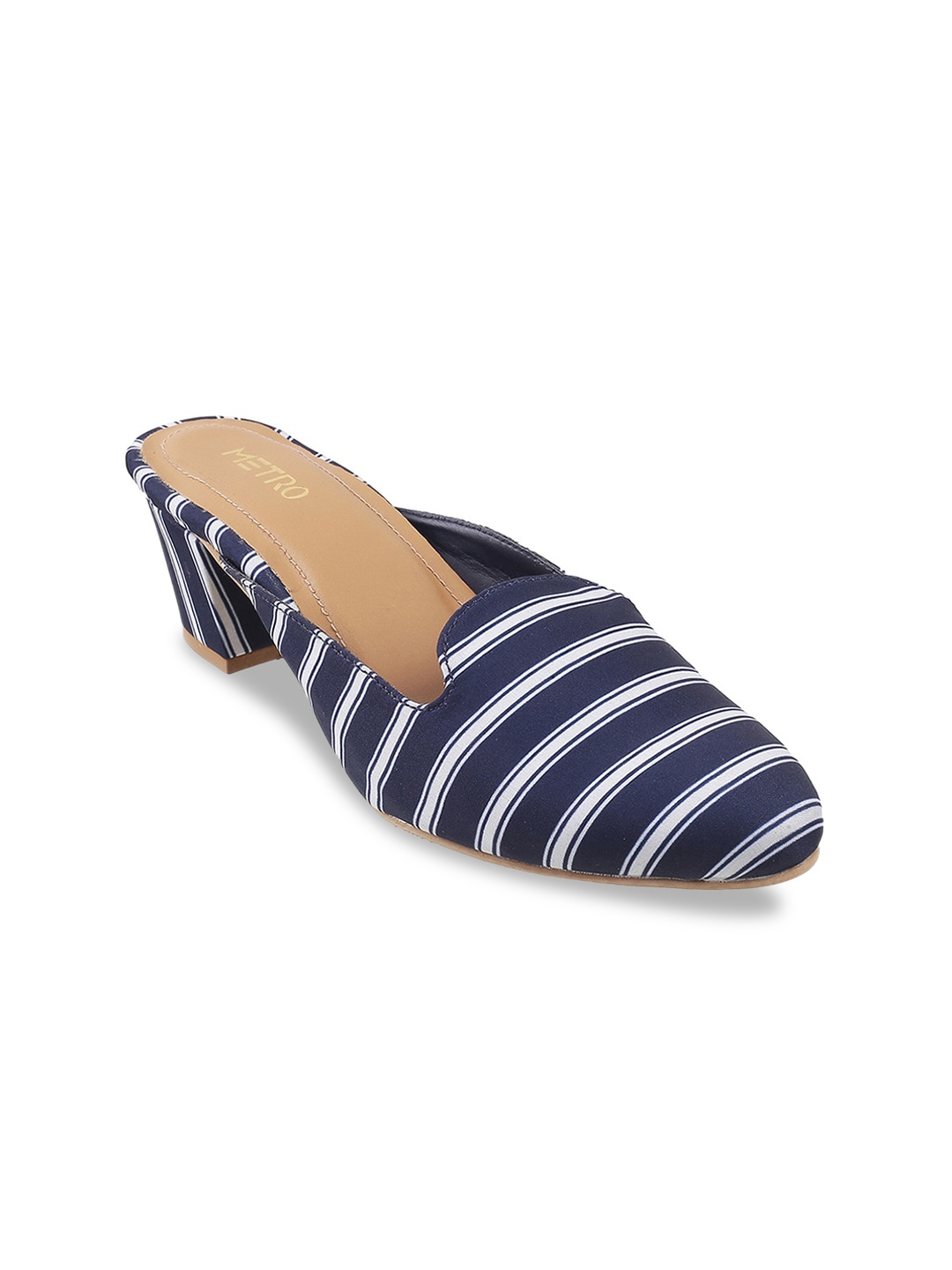 

Metro Women Blue Striped Block Mules