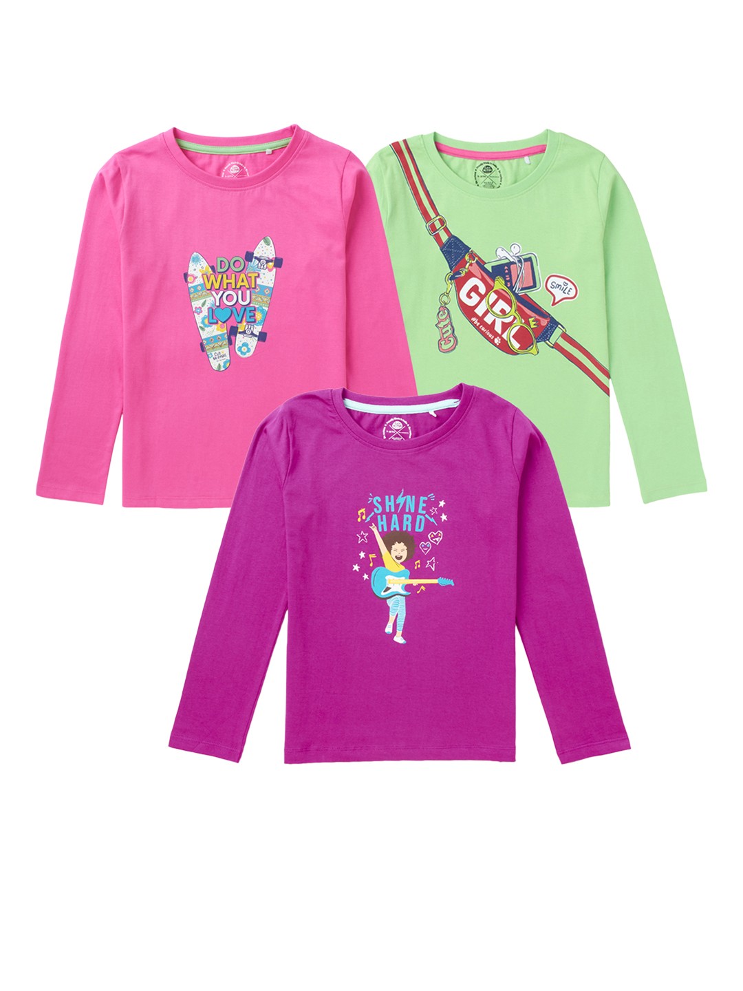 

Cub McPaws Girls Pack Of 3 Printed T-shirt, Pink