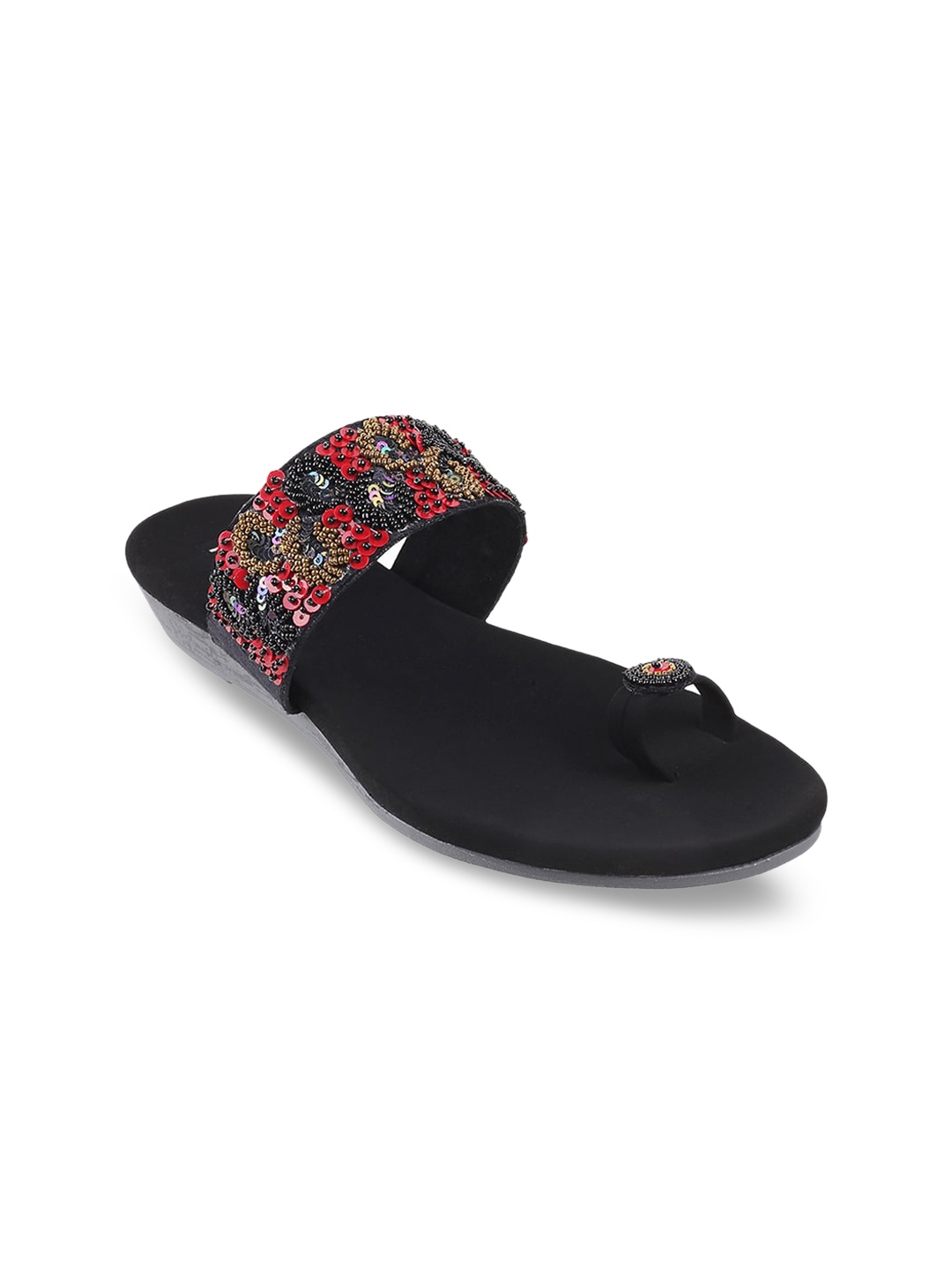 

Mochi Women Black Printed One Toe Wedges