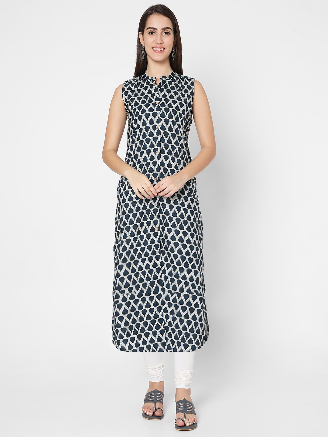 

SALWAR STUDIO Women Blue & Grey Geometric Printed Kurta