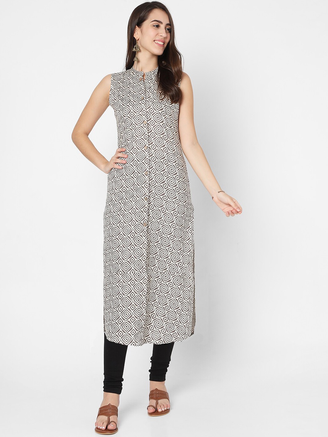 

SALWAR STUDIO Women Beige Printed Straight Kurta