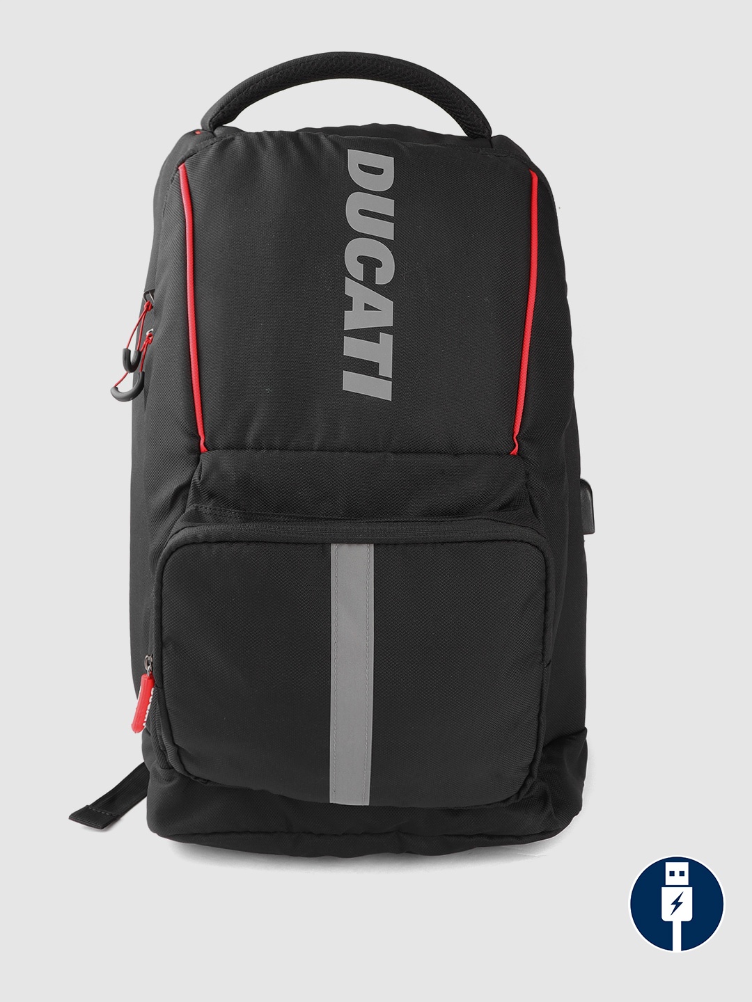 

Ducati Unisex Black Brand Logo Print Multi-Utility 18 Inch Laptop Backpack with Rain Cover