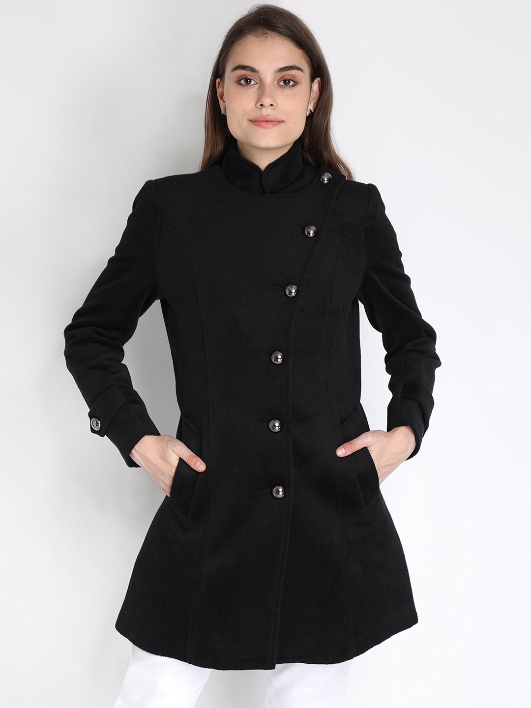 

LEBORK Women Black Wool Trench Coat