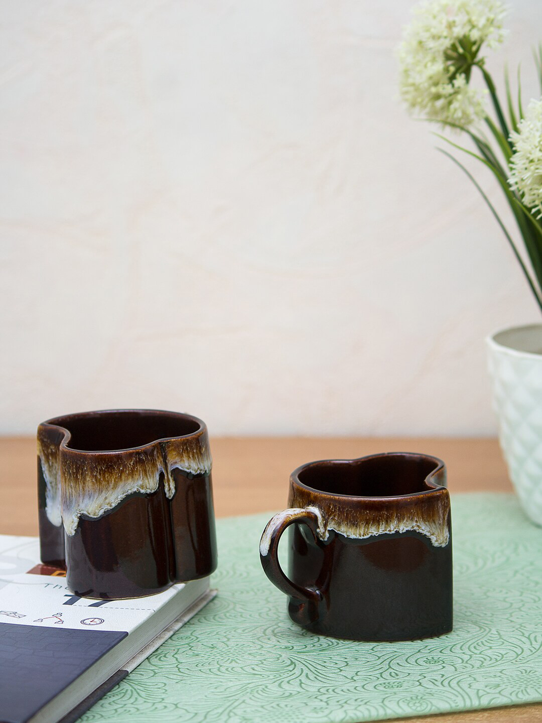 

WISHTANK Brown & White Set of 2 Printed Ceramic Glossy Cups