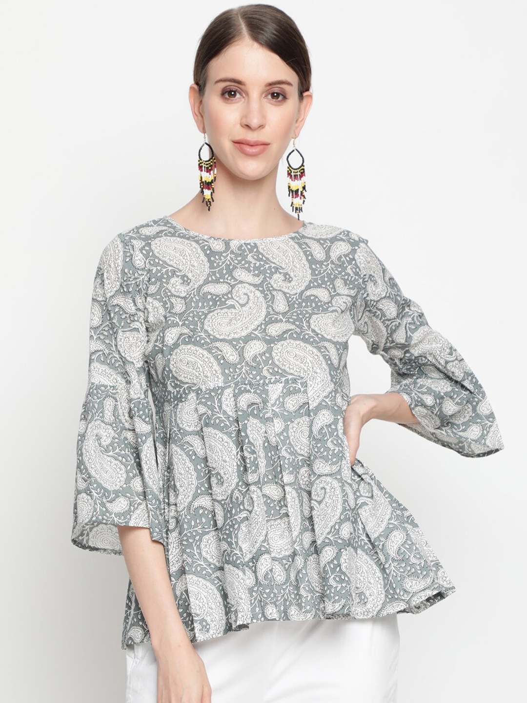 

THE NKS PLUS Grey Floral Print Cotton Empire Top