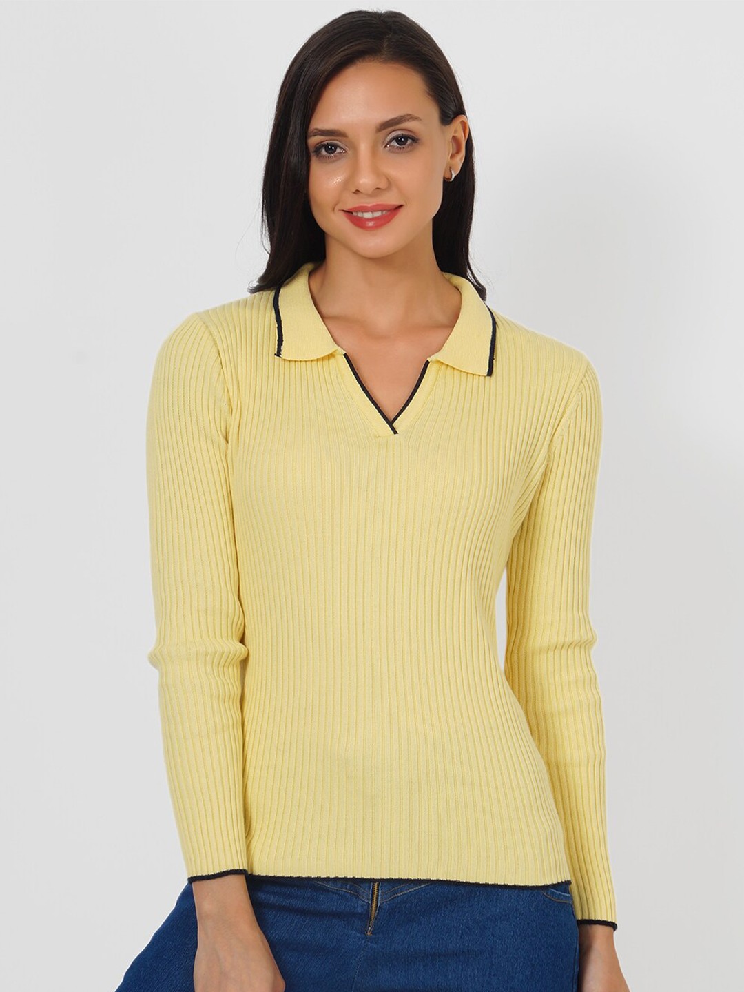 

JoE Hazel Yellow Pure Cotton Striped Top